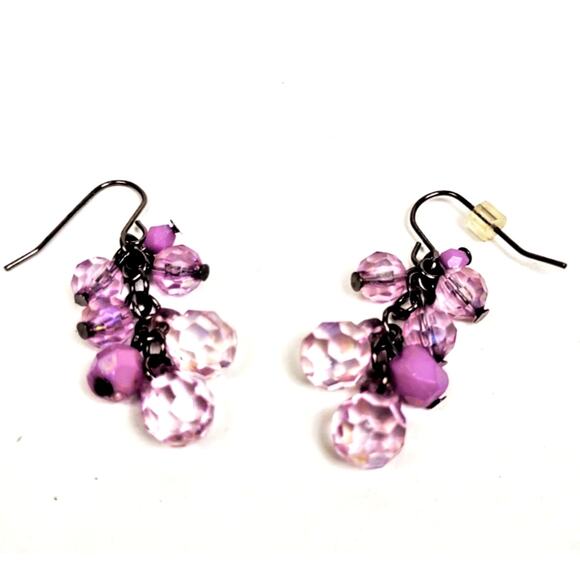 VTG Cluster Dangle Drop Amythyst Rhinestone Earrings 1.5" Drop French Ear Wire - Picture 3 of 5